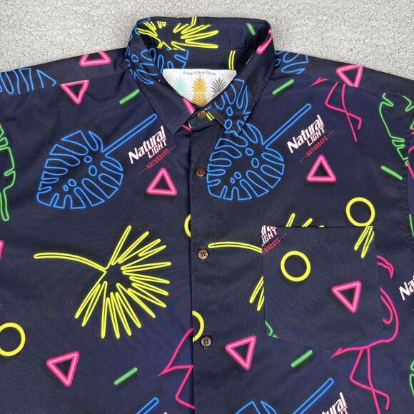 Tropical Bros Natural Light Shirt Mens XL Naturday Retro Flamingo Beer Hawaiian - Picture 3 of 10